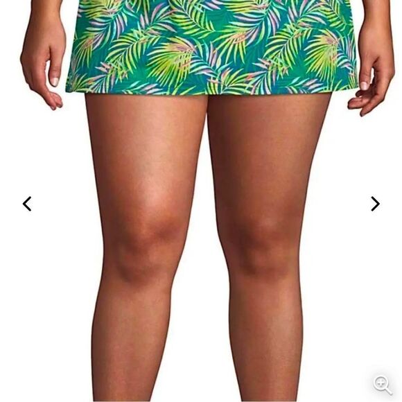 Land's End Plus Size Swim Skirt Tummy Control Panty Baltic Teal Palm Print 20W - Picture 2 of 6